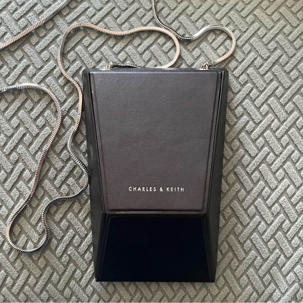 Charles & Keith Black Mini Box Bag with Silver Chain
